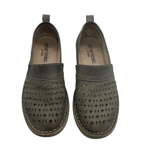 Josef Seibel Gray Perforated Leather Slip-On Shoes Womens Size 37 Comfortable - Picture 2 of 8